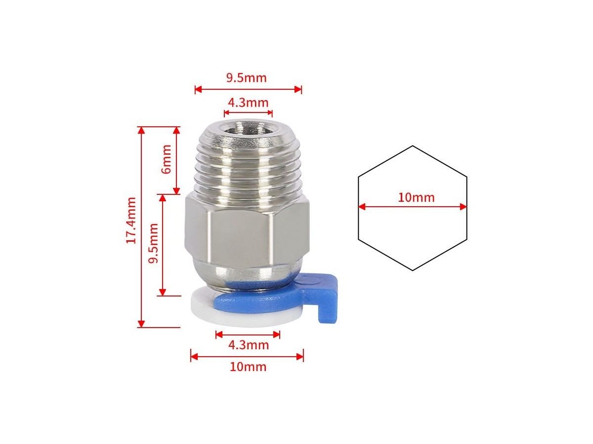 Straight Through Pneumatic Connector for 4mm PFTE tube - 3DO